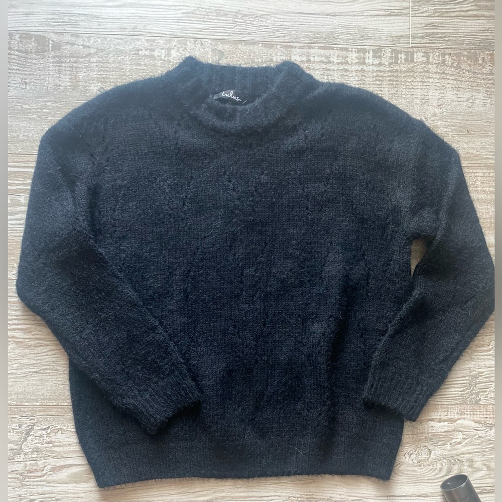Lulu’s NWT Waiting For You black pointelle oversized pullover sweater. - Picture 5 of 9